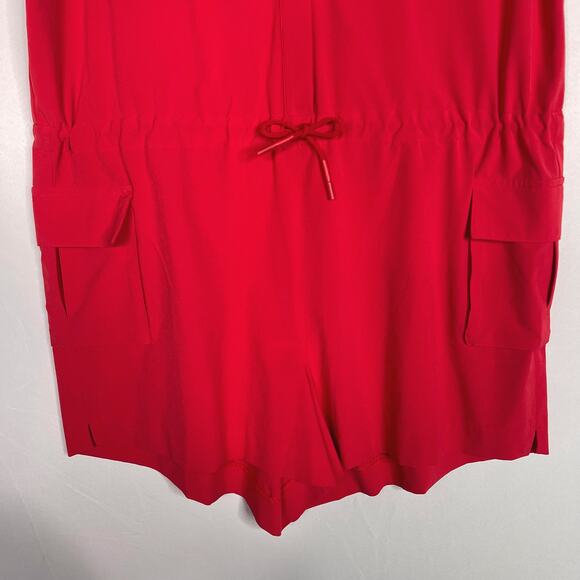 Athleta 12 Hibiscus Red Sutton Romper V Neck Cinch Waist Pockets Short Sleeve - Picture 4 of 10